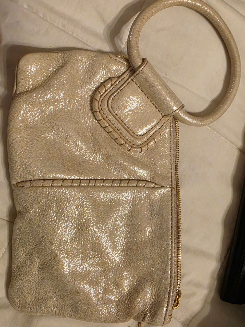 HOBO Shimmering Cream Wristlet Clutch with Round Handle